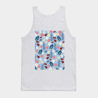 Spring meadow in bloom with ladybirds on sky blue background Tank Top